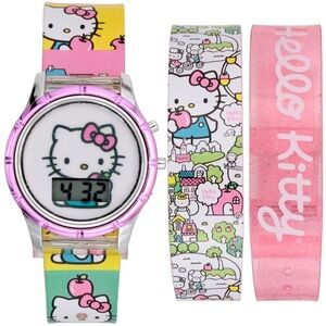 New Hello Kitty Digital LCD Watch with 3 Interchangeable Bands